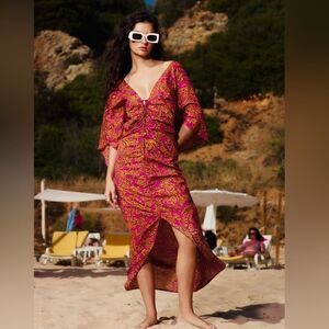 ZARA BOHO RUCHED KAFTAN DRESS